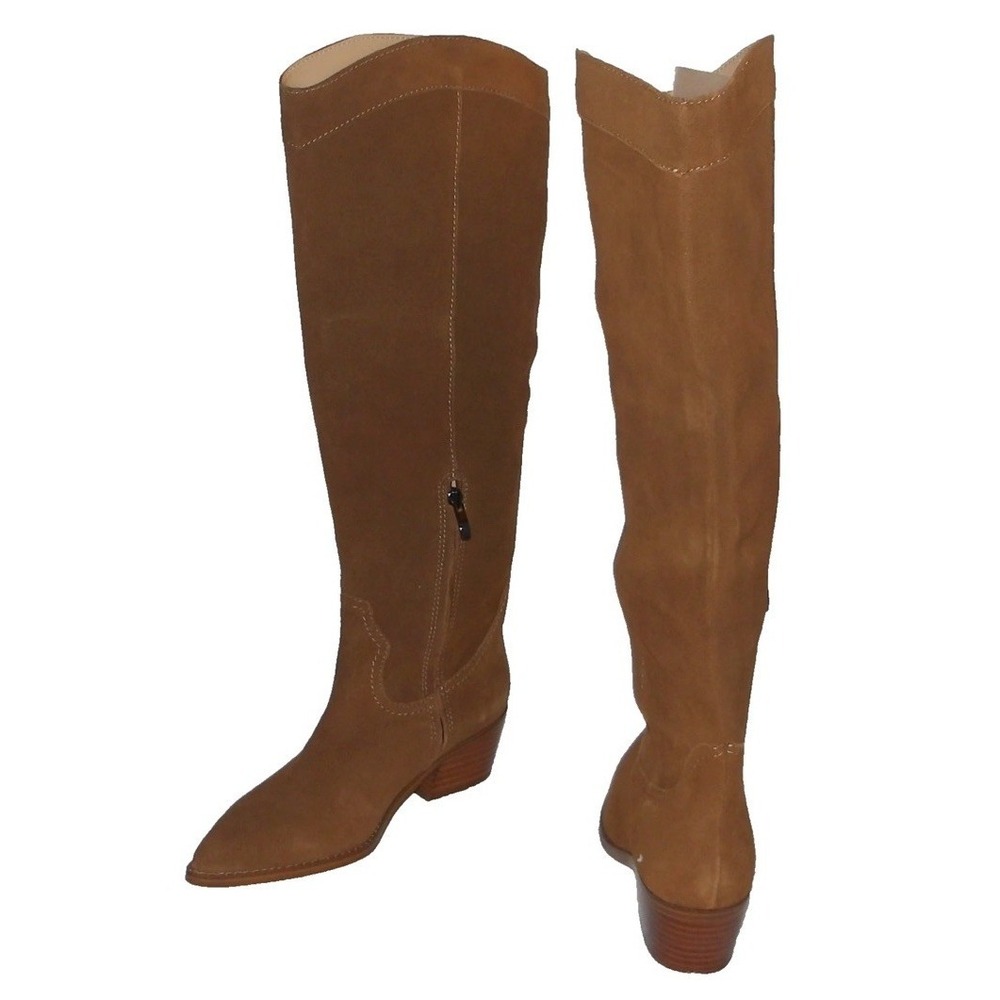 NEW NINE WEST ORECE COGNAC SUEDE TALL WESTERN‎ STYLE BOOTS 6.5 M